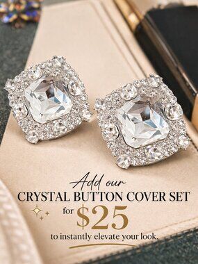 Crystal Statement Button Cover Set (2PCS) – Oversized Rhinestone Blouse